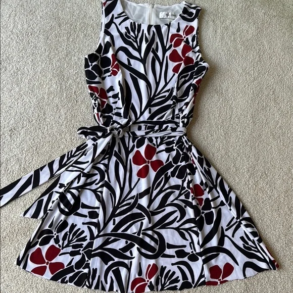 Jones Studio Floral Sleeveless Dress - Black, White, and Maroon - Picture 9 of 14